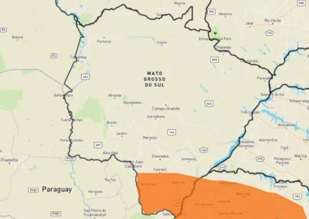 Tempestade com ventos de até 100 km/h pode atingir Jateí e outros 17 municípios de MS