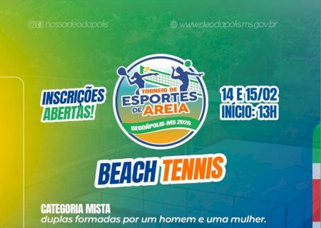 Deodápolis abre inscrições para torneio de beach tênis que marcará inauguração das novas quadras de areia