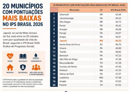 Cidade de MS est&aacute; entre as 20 onde &eacute; mais dif&iacute;cil viver no Brasil>