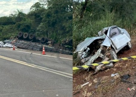 Batida entre carreta e carro mata homem na BR-163, em Nova Alvorada do Sul>