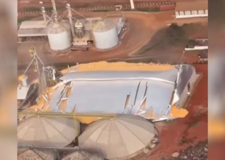 Armazém desaba e espalha toneladas de grãos em cooperativa de São Gabriel do Oeste