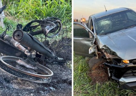 Moto pega fogo após batida com S-10 e funcionário de usina morre entre Ivinhema e Amandina quando retornava para casa>