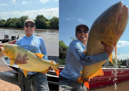 Empresária fisga dourado de 18 kg pela primeira vez durante pescaria>