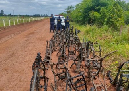 Mais de 120 quadros de motos s&atilde;o encontrados em matagal de Anhandu&iacute;>