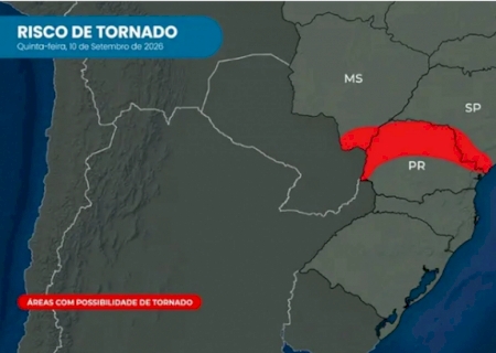 Sul de MS entra em &aacute;rea com risco de tornados na quinta-feira>